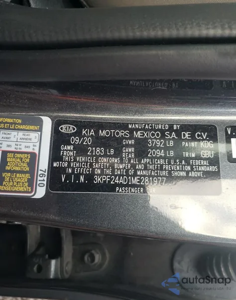 2021 Kia Forte Fe from USA, damaged, VIN 3KPF24AD1ME281977